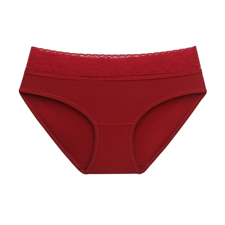 CBGELRT Underwear Women Women's Cotton Briefs Plus Size Floral Lace Panties  for Women Solid Color High Waist Underpants plus Size Thong Lingerie Red