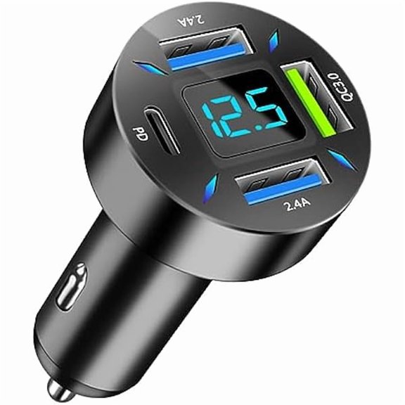 Quyaojz 4 Ports USB Car Charger, 66W Super Fast Charging with QC 3.0, PD 20W and USB 2.4A Charger Adapter, Quick Charge with LED Voltmeter, Auto Cigarette Lighter Plug (PD20W QC3.0 2.4A, 1PCS)
