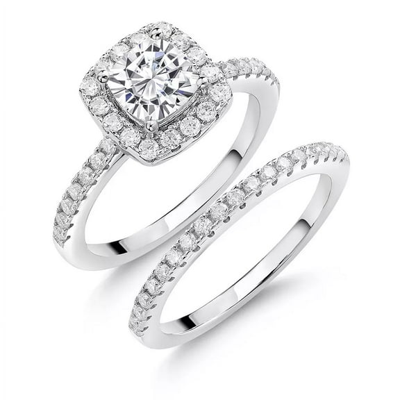 Forever Jewels 2Ct Cushion Moissanite Womens Wedding Bridal Ring Set 14K White Gold Plated