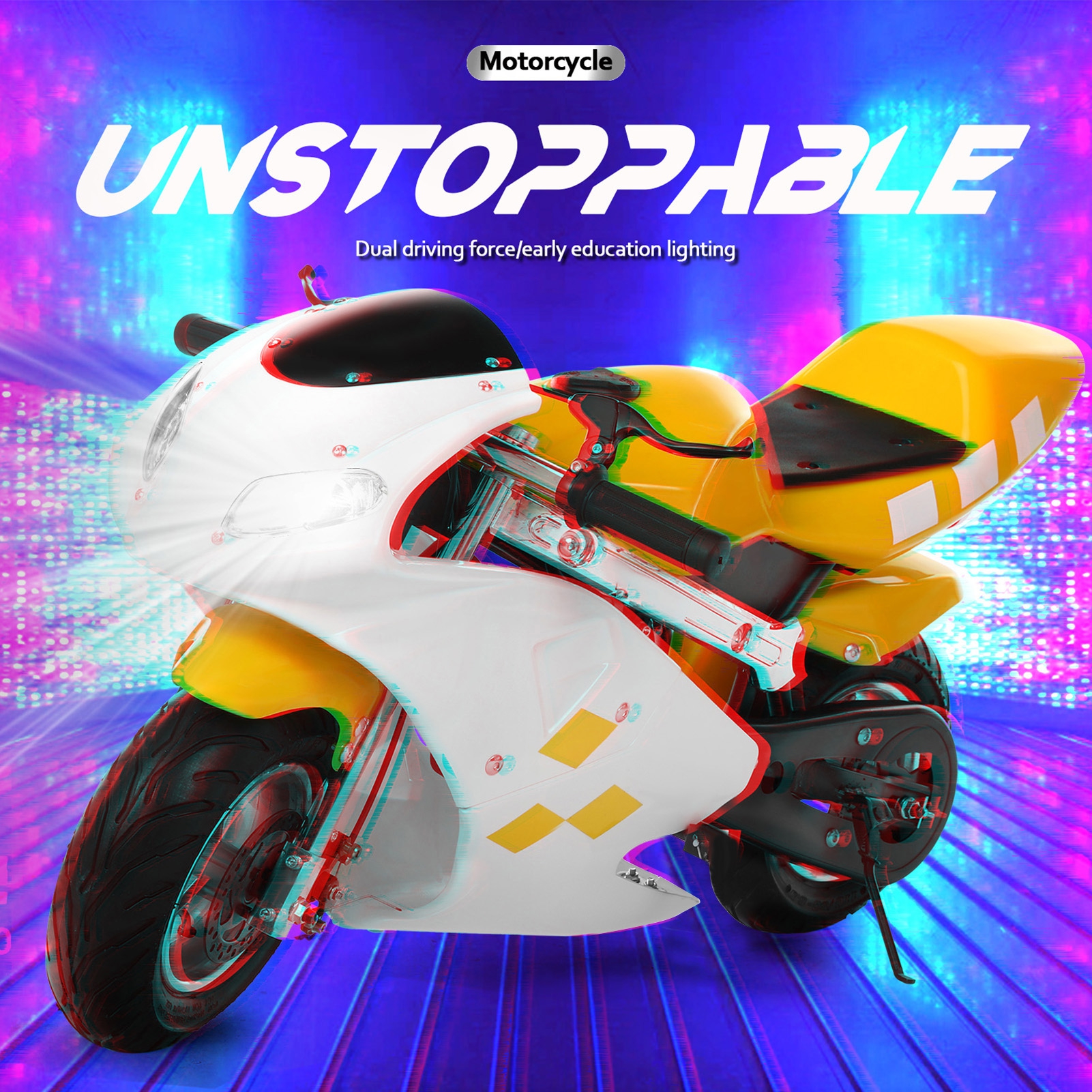 Aqyh Kids Motorcycle, 49cc 2 Stroke Gas Pocket Bike w/ Dual Brake & Headlights, Mini Motorcycles up to 20mph, Max Load 170lbs, White & Yellow