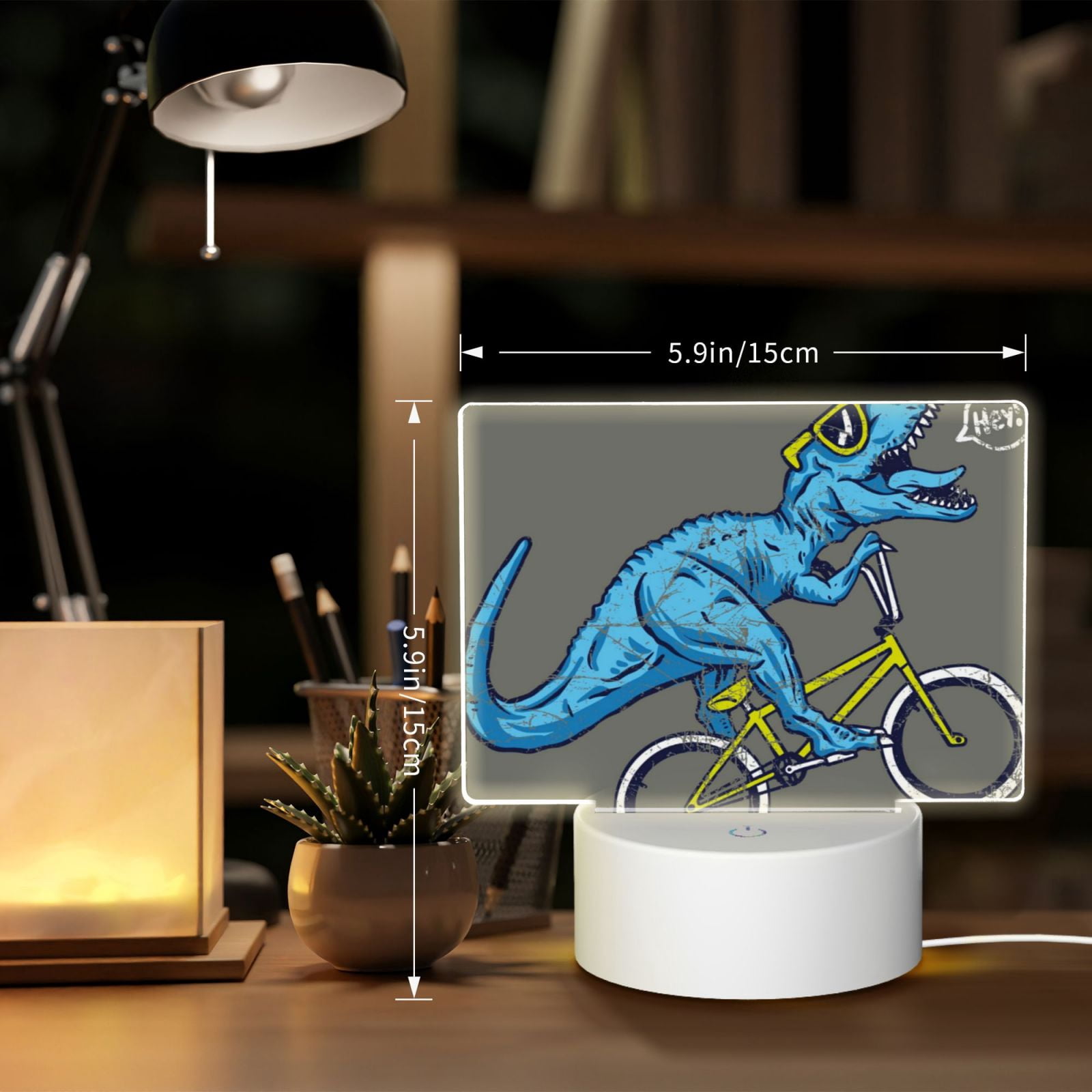 Vsdgher Fun Riding Dinosaur Rectangular Acrylic Night Light Acrylic Sleep Night Light Friend Gifts for Birthday Gifts for Women Teens Boys Girls
