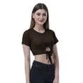 thumbnail image 4 of Moomaya Haut Court Noué devant pour Femmes Manches Courtes Col Rond Tee-Shirt Noué, 4 of 7