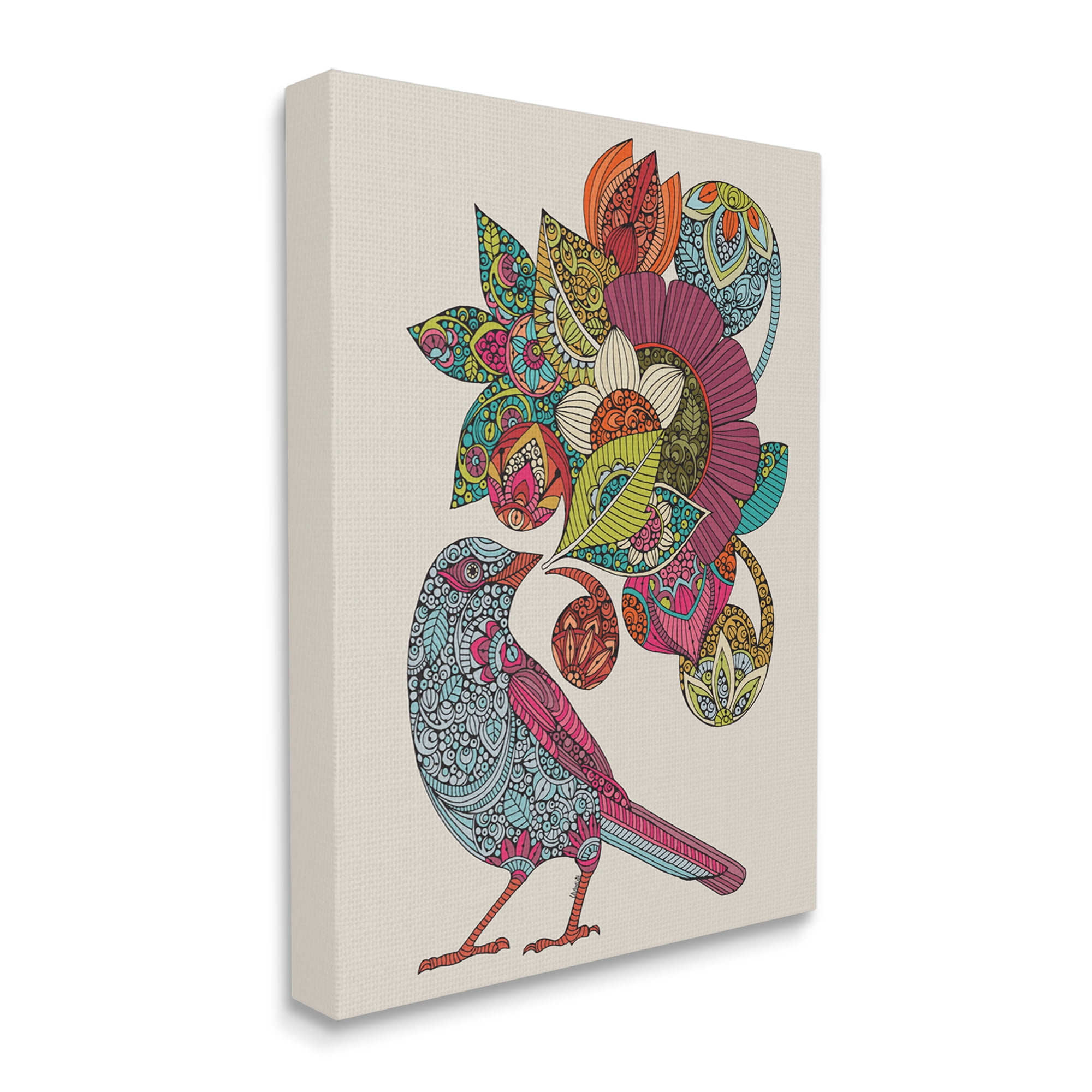 Stupell Industries Abstract Song Bird Paisley Pattern Floral Mandala Graphic Art Gallery Wrapped Canvas Print Wall Art, Design by Valentina Harper