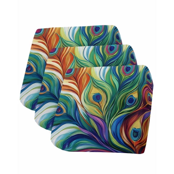 Colorful Peacock Feathers Sofa Couch Cushion Covers Washable, Removable Stretchable Sectional Couch Covers, Oil Painting Abstract Art Slipcovers for L & T Shape Sofa Furniture Protector S Size 3 pcs