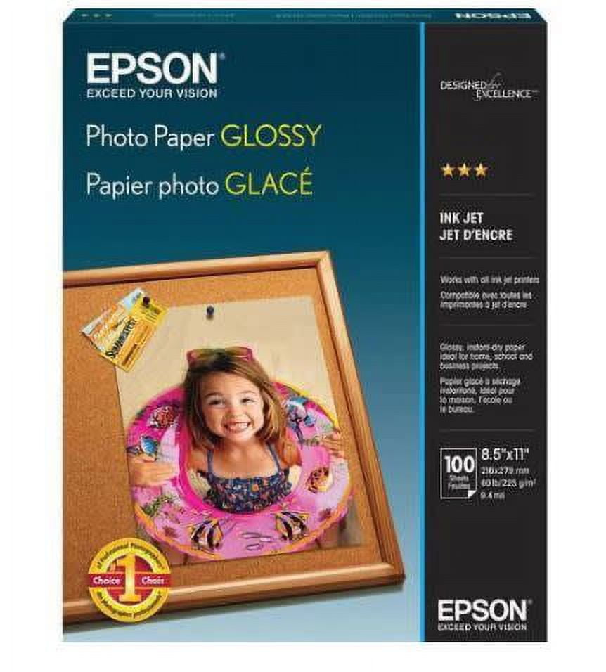 Epson Glossy Photo Paper, 52 lbs, Glossy, 8.6" x 3.4" x 3.4", 100 Sheets/Pack