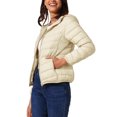 thumbnail image 4 of Abrigo corto de plumas para mujer INSPIRE CHIC, ligero y empaquetable, con capucha, invierno, color blanco albaricoque, talla XL, 4 of 5