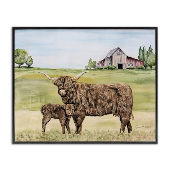Highland Cow And Calf Black Framed Giclee Art, design by Jean Plout