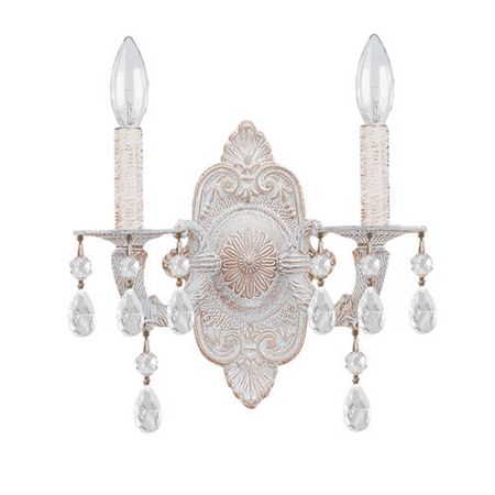 

Wall Sconces 2 Light With Antique White Clear Hand Cut Crystal Wrought Iron 10 inch 120 Watts - World of Lighting