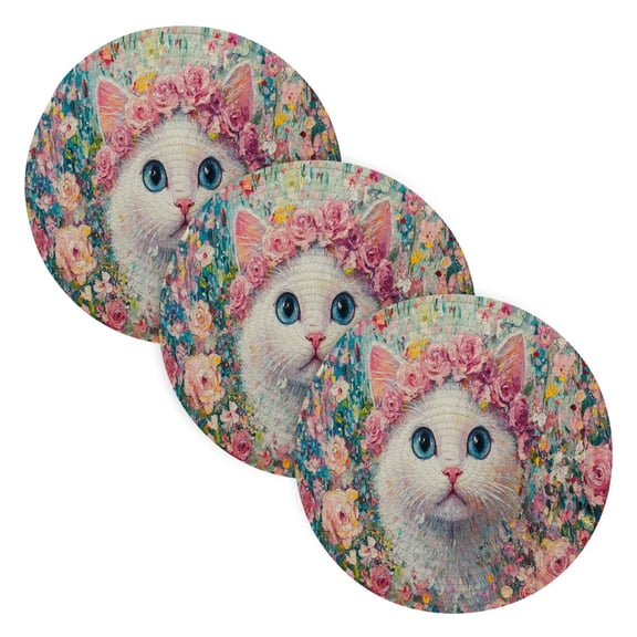 BZSMCE Mats for Pots,Pans Place Cat Surrounded by Pink Roses Simple Style Pattern Pot Mats