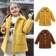 thumbnail image 2 of xaoyunyn Girls Fleece Jacket Winter Thick Warm Solid Color Button Down Lapel Outerwear with Pockets 2-9 Years, 2 of 6