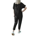 thumbnail image 5 of Women’s Solid 2 Piece Outfit Ruffle Short Sleeve Crewneck Pullover Tops and Loose Tapered Pants Lounge Sets with Pockets, 5 of 7