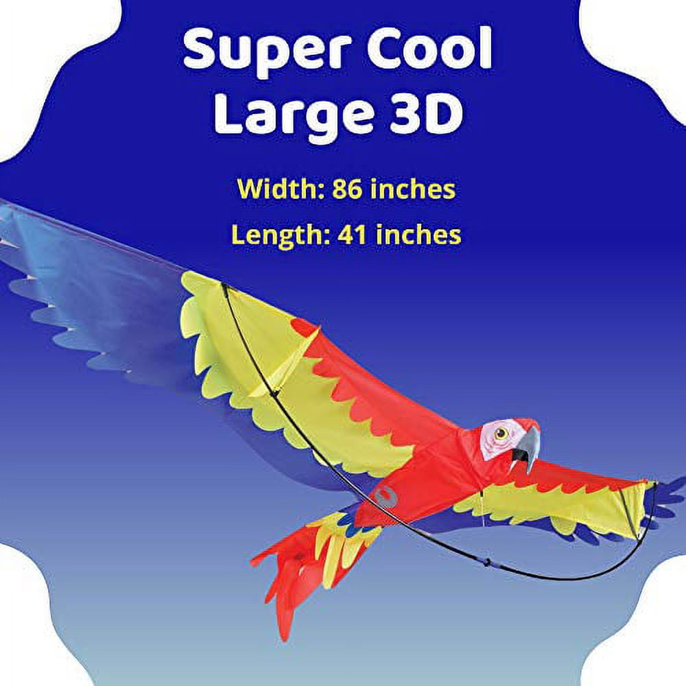 Premier Kites 7 Ft Parrot 3D Kite Big Kite for Adults and an Easy to Fly Kite for Kids | Extra Large Kite Has a Huge 86 inch Wingspan and a 41 inch Body