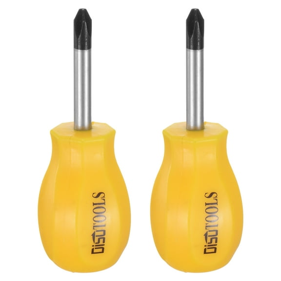Uxcell 2pcs PH2 Short Phillips Screwdriver #2 Stubby Magnetic Screwdrivers CR-V Small Pocket Screwdriver, Yellow