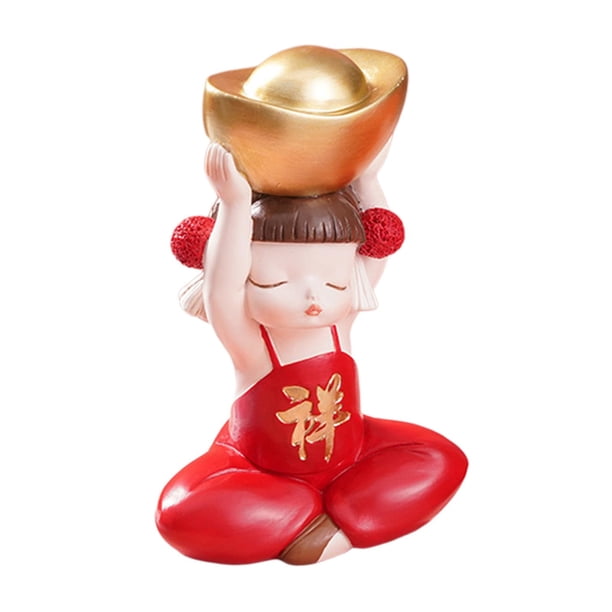 Mini adornos de la suerte para niños, estatua Feng Shui, fortuna, Año Nuevo chino tradicional Lingote de oro niña