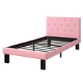 thumbnail image 2 of Benzara Faux Leather Upholstered Twin Size Bed with Tufted Headboard - Pink, 2 of 7