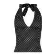 thumbnail image 4 of Wang6 Women Halter Cropped Tank Tops Trendy Sleeveless Polka Dots Printed Cami Tops Trendy Slim Fit Backless Going out Shirts Tops Black L, 4 of 4