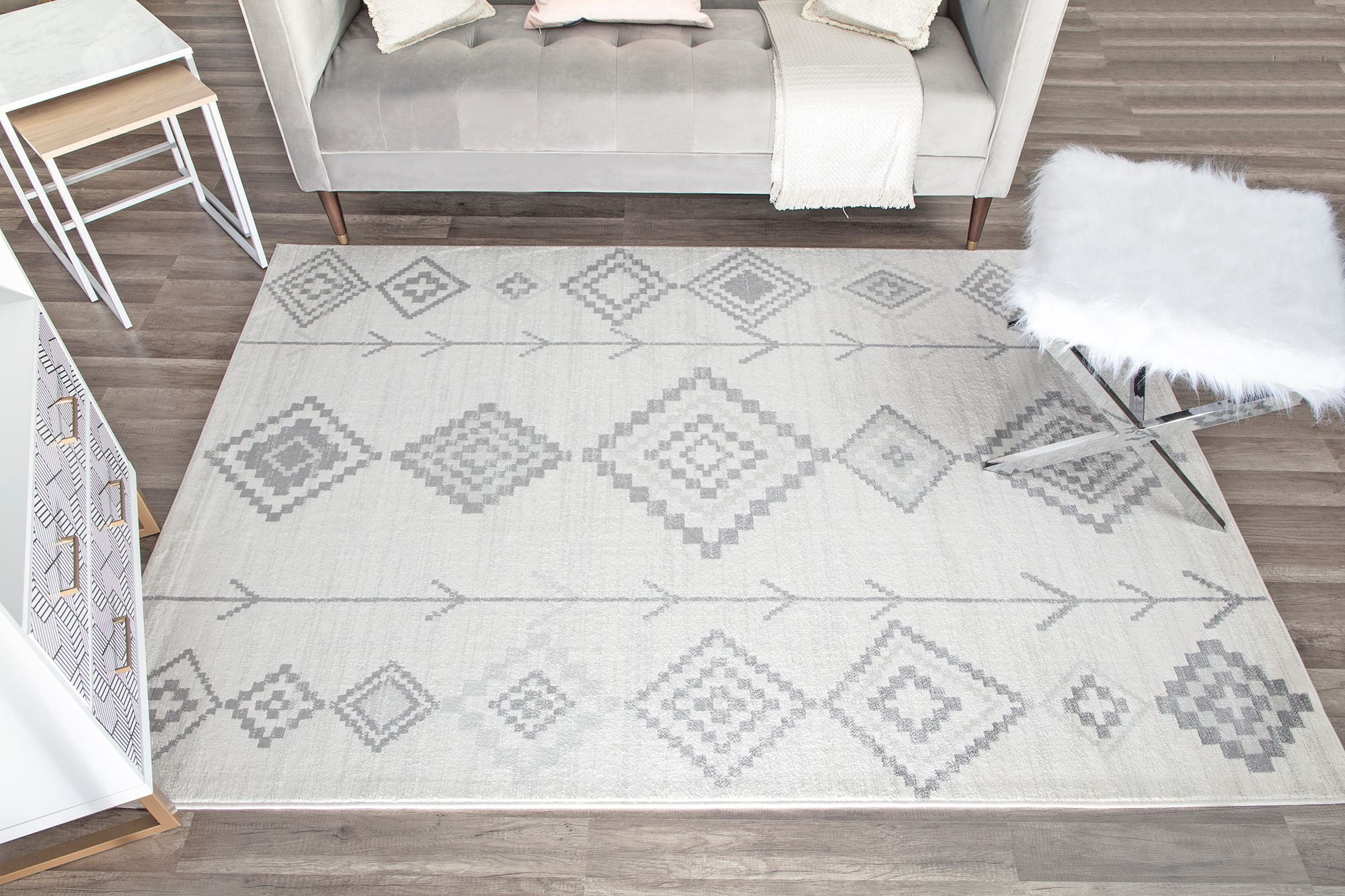 Soleil BR15L Native White Tribal Moroccan Light Gray Area Rug, 8'9"x12'