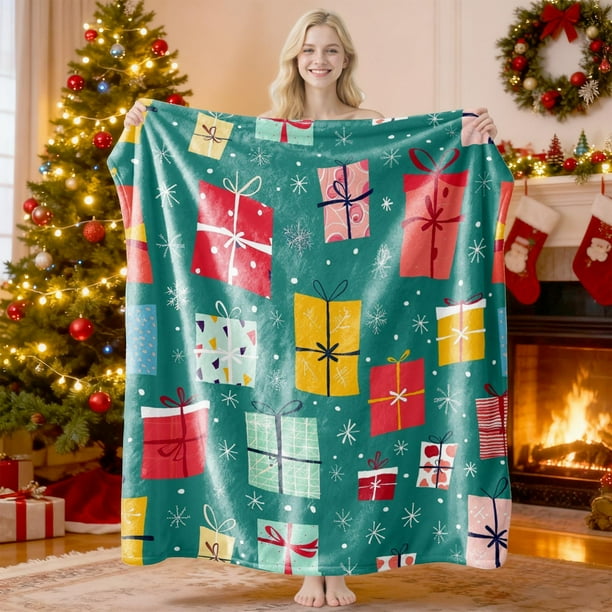 Ireezec Festive Christmas Flannel Throw Blanket Soft Polyester Bed Blanket for Couch Bedroom Decor Holiday ason Gift