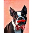 thumbnail image 2 of Fab Funky 20x24 Gold Ornate Wood Framed with Double Matting Museum Art Print Titled - Boston Terrier Portrait with Red Bow Tie and Moustache, 2 of 4