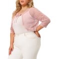 thumbnail image 4 of Agnes Orinda Bolero Cardigan for Women's Plus Size Office Tie Front Crop Floral Sheer Lace Shrug 1X Pink, 4 of 8