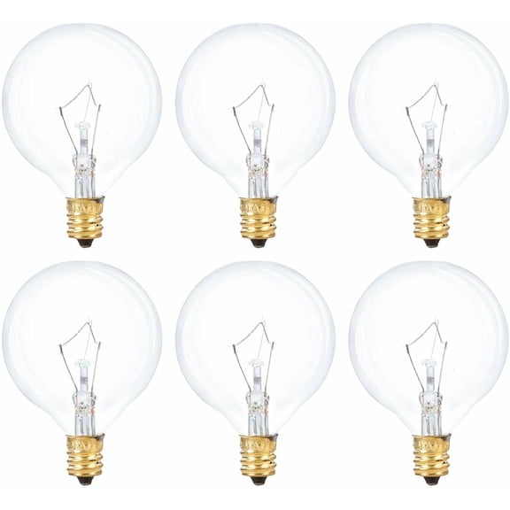 Simba Lighting Aromatic Wax Warmer G16.5 Round Bulb 25W E12 Candelabra Base Clear Glass, 6 Pack