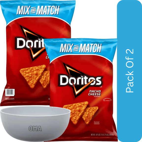 Doritos Nacho Cheese Flavored Tortilla Chips, 18.38 oz-2pk, With Olive Green Bowl By OMA