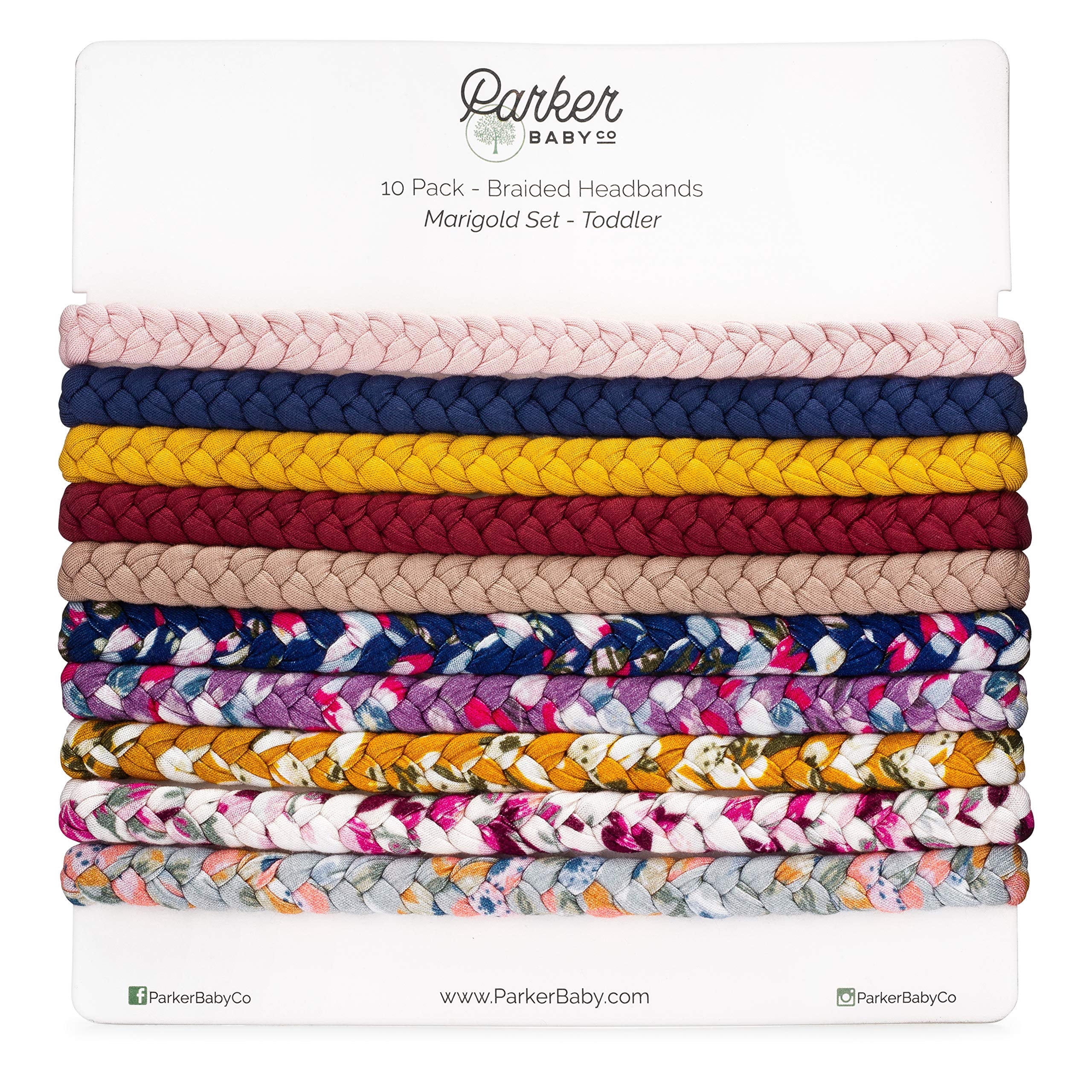 Parker Baby Toddler Girl Braided Headbands, Assorted 10 Pack of Hair Accessories - Marigold Set
