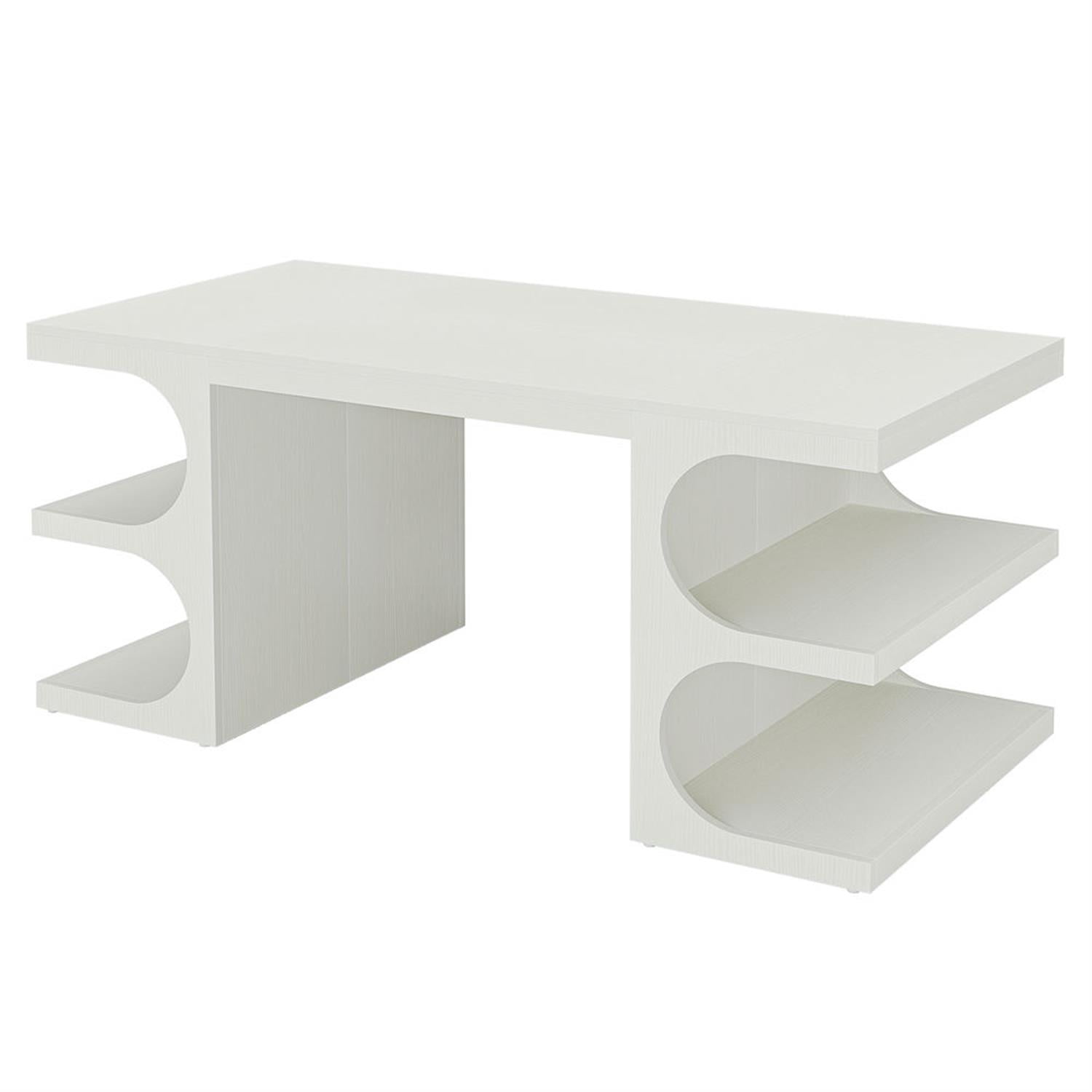 Demi Bonn 62" Wood Executive Computer Desk with Storage Shelves, Modern Duty Study Writing Gaming Table for Home Office, Rectangle Workstation, White