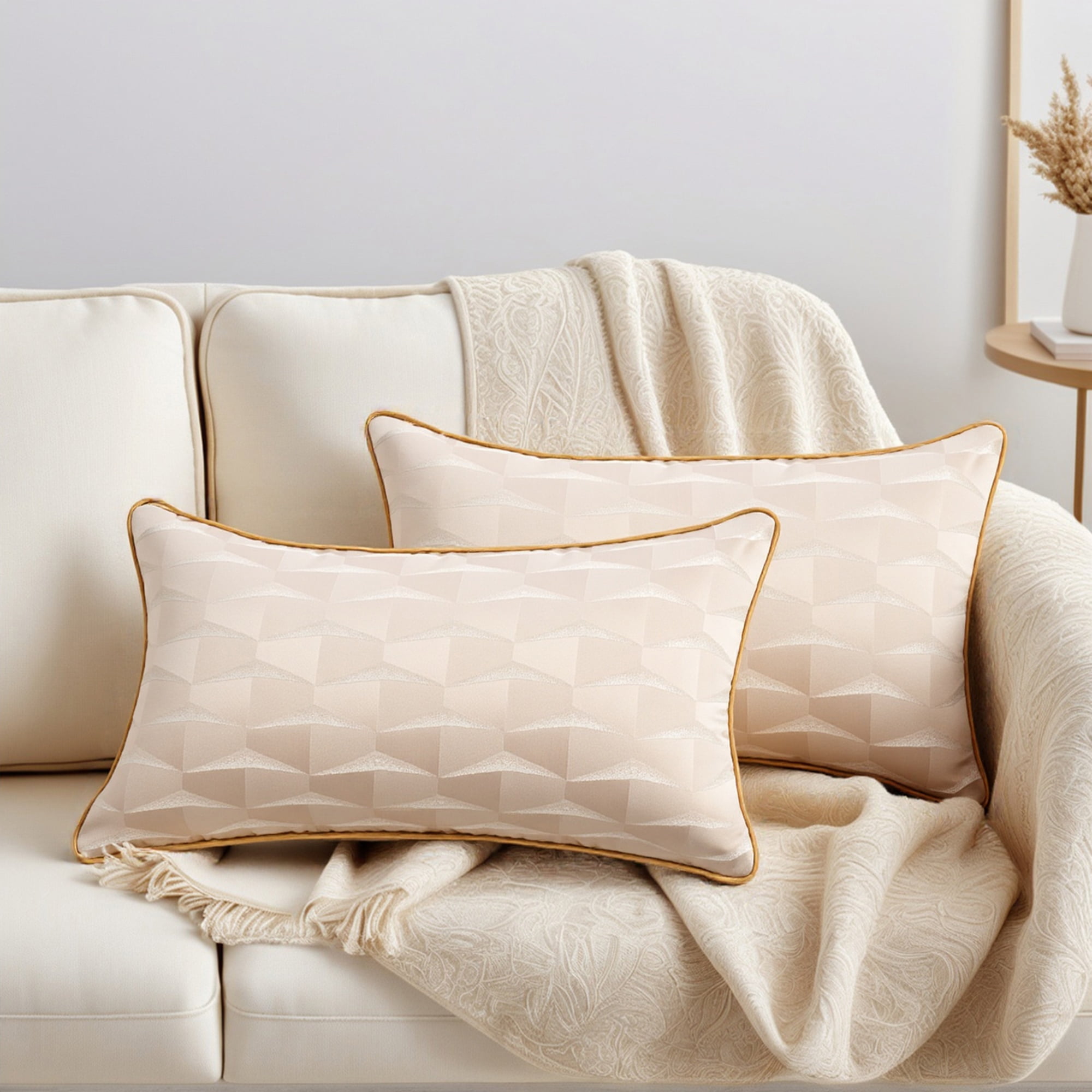 Unique Bargains 2pcs Satin Throw Pillow Covers for Sofa Bed Room Beige 20" x 12"