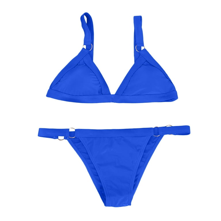 DNDKILG Low Rise Thong Solid Swimsuit for Women Triangle Bathing Suit Sexy  Bikini Sets Blue XL 