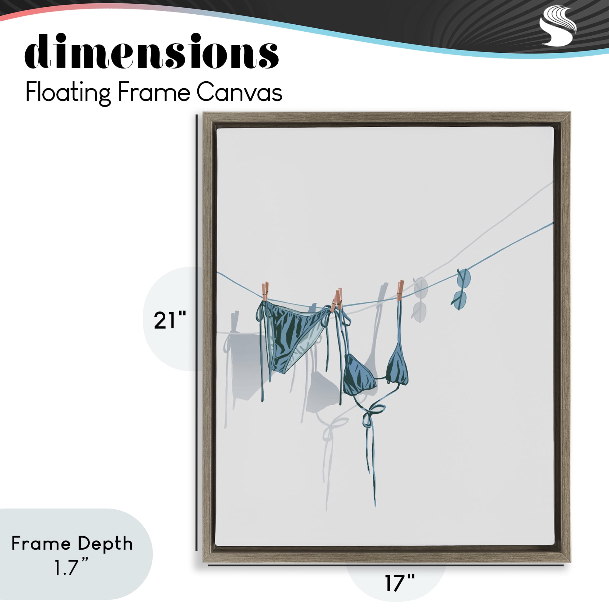 Stupell Industries Teal Bikini on Clothesline Brown Framed Floater Canvas Wall Art, design by Ziwei Li