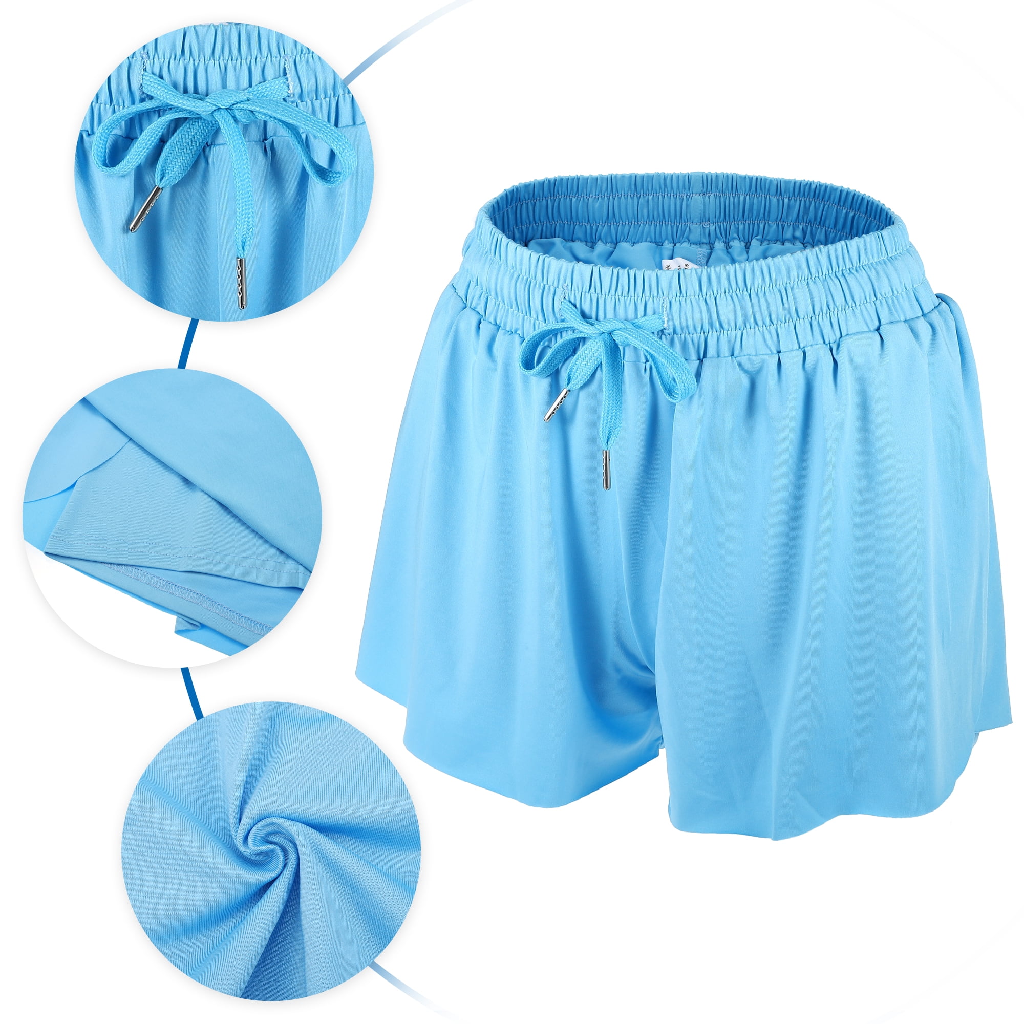 Unique Bargains Women Flowy Running Shorts Casual High Waisted Workout Shorts Blue Size M