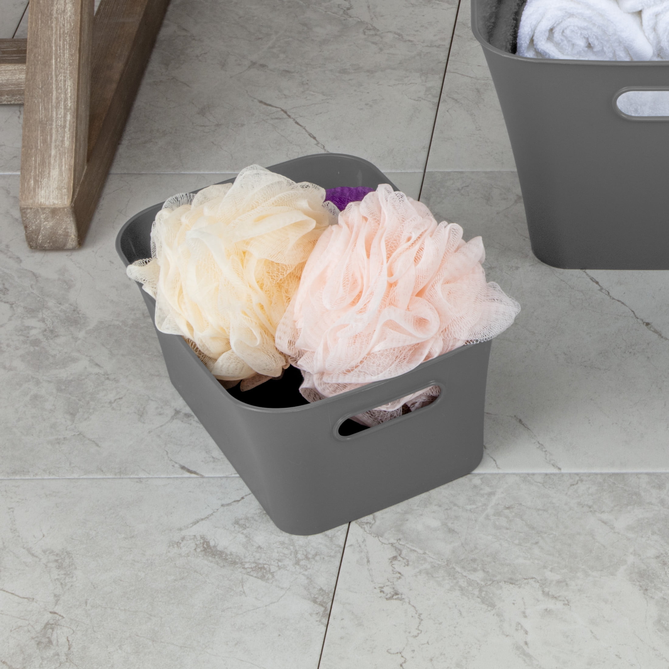 Mainstays Set of (2) Small Bins, Open Plastic Storage Containers, Versatile Stylish Organizers, Gray, 6 Pack