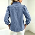 thumbnail image 5 of TGSLY Women's Ruffle Trim High Collar Denim Jacket Lightweight Button Down Puff Long Sleeve Tops Dressy Casual Solid Color Trucker Coat M, 5 of 10