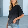 thumbnail image 4 of Womens Tops Plus Size Short Sleeve Pockets Gradient Round Neck Casual Solid Pocket Blouse Black XXL, 4 of 6