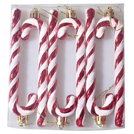 

6PCS Christmas Tree Decoration Plastic Candy Cane Pendant Red