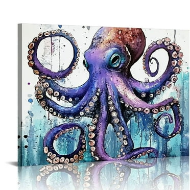 Watercolor Octopus Canvas Print - Home Wall Art,20 x inch