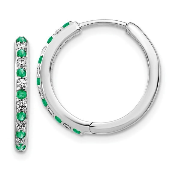 Auriga Fine Jewelry 14K White Gold Lab Grown Diamond VS/SI GH, and Cr. Emerald Hinged Hoop Earrings for Women
