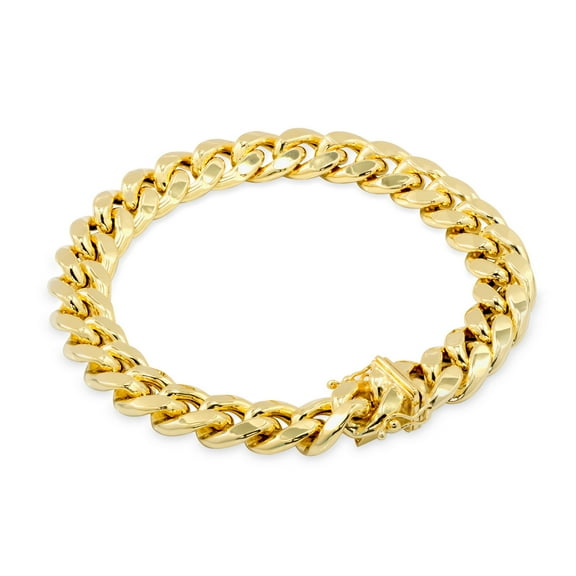 Nuragold 10k Real Yellow Gold Miami Cuban Link 11mm Chain Bracelet (7"-9") Italian Jewelry for Men
