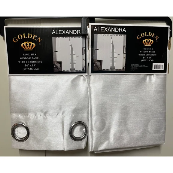 Set of 2 Grommet Top Faux Silk Curtain Panels, 84" Long, White