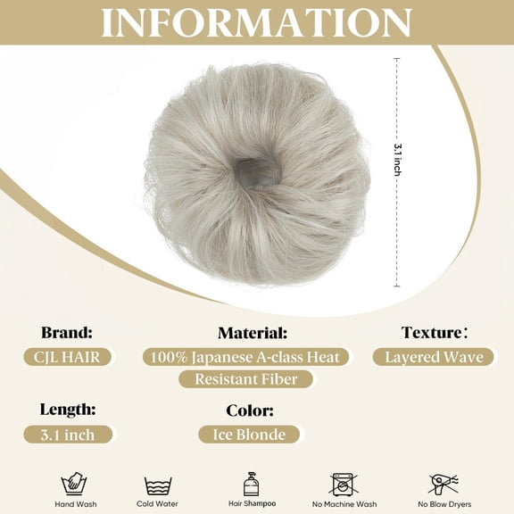 WEIF-2PCs Small Cute Messy Bun Hair Piece for Thin Hair Women Mini Synthetic Curly Bun Scrunchies Updo Hairpieces Ice Blonde