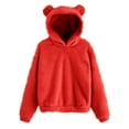 thumbnail image 2 of Women's Cute Teddy Bear Ears Fleece Hoodie Sweatshirt Long Sleeve Warm Plush Pullover Top with Pockets Red XL, 2 of 5