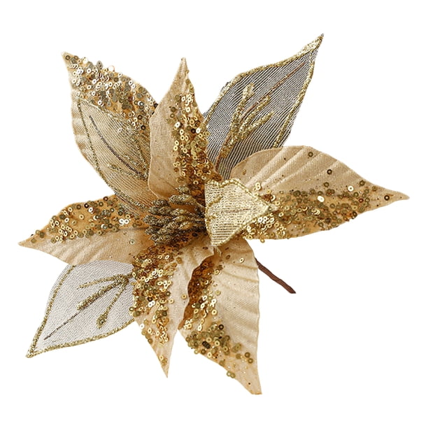 Flores artificiales navideñas de 28 cm con lentejuelas brillantes, flores de pascua de tela, flores artificiales para decorar el árbol de Navidad, bodas, cumpleaños y coronas decorativas