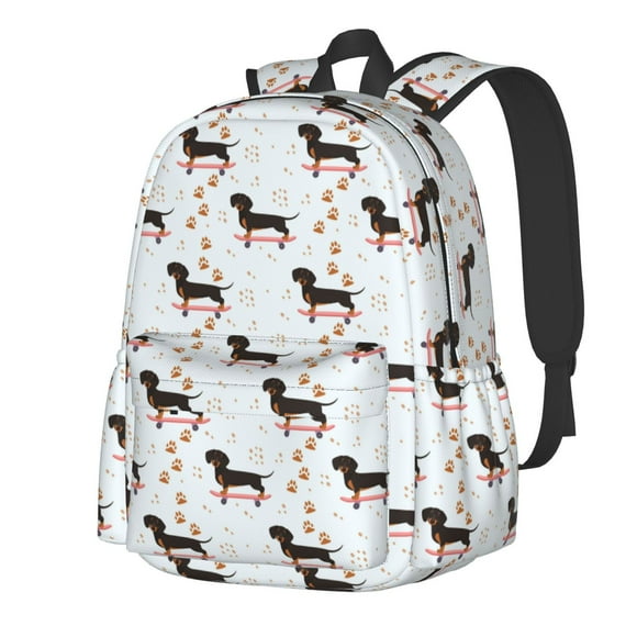 Wukai Dachshund On A Skateboard Print Large Capacity Student Backpack, Lightweight School Bag, Suitable for School, Work, Sports and Travel, Unisex