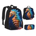 thumbnail image 2 of Naloa Yellow Fish Seahorse Print Large Capacity Backpack Lunch Bag Pencil Case Combination 3 Piece Set for Student, 2 of 8