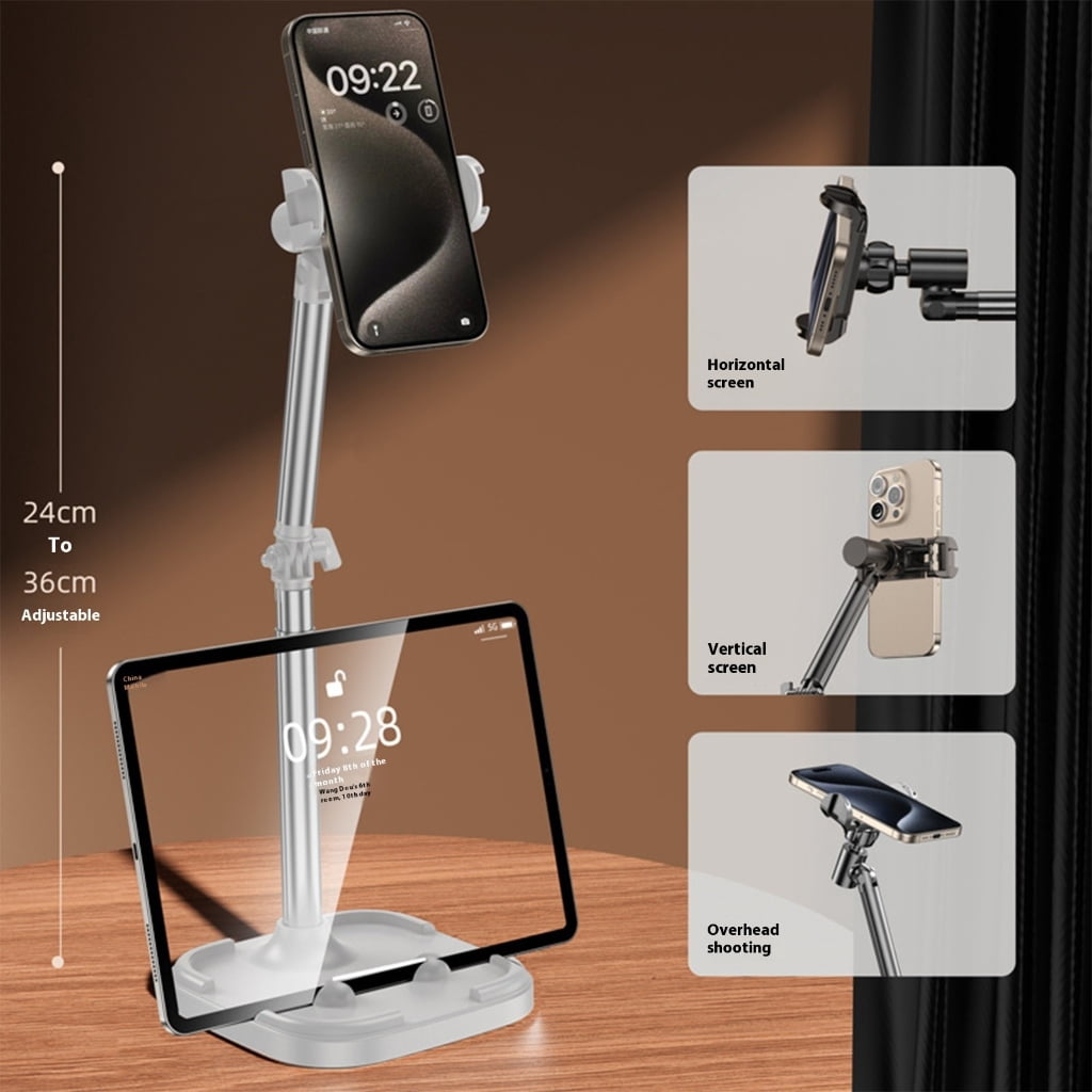 Adjustable Phone Tablet Stand Rotation, Extendable Height 24-36cm & Stable Base For Home Office Streaming