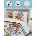 thumbnail image 3 of Quilt King Size Bedding Set, Fall Orange Blue Pumpkins Reversible Summer Quilt 3 Pieces, Thanksgiving Autumn Leaf Beige Lightweight Bedspreads Coverlets with 2 Pillow Shams for All Seasons, 3 of 5