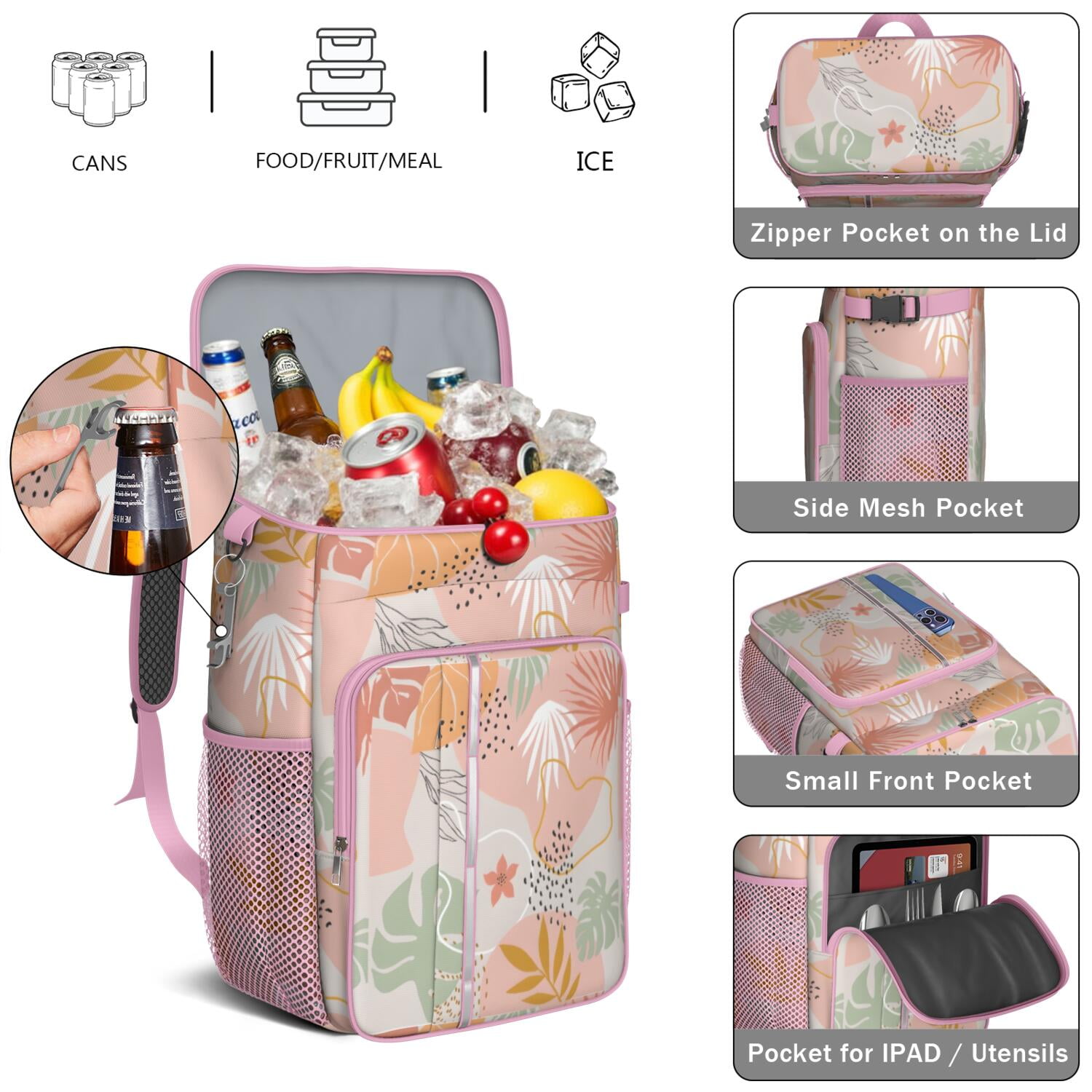 Travel Cooler Bag - Boho Bohemian Art Camping Beer Cooler Backpack with Bottle Opener- Waterproof Insulated Picnic Backpacks - Cooler Bag for Beach