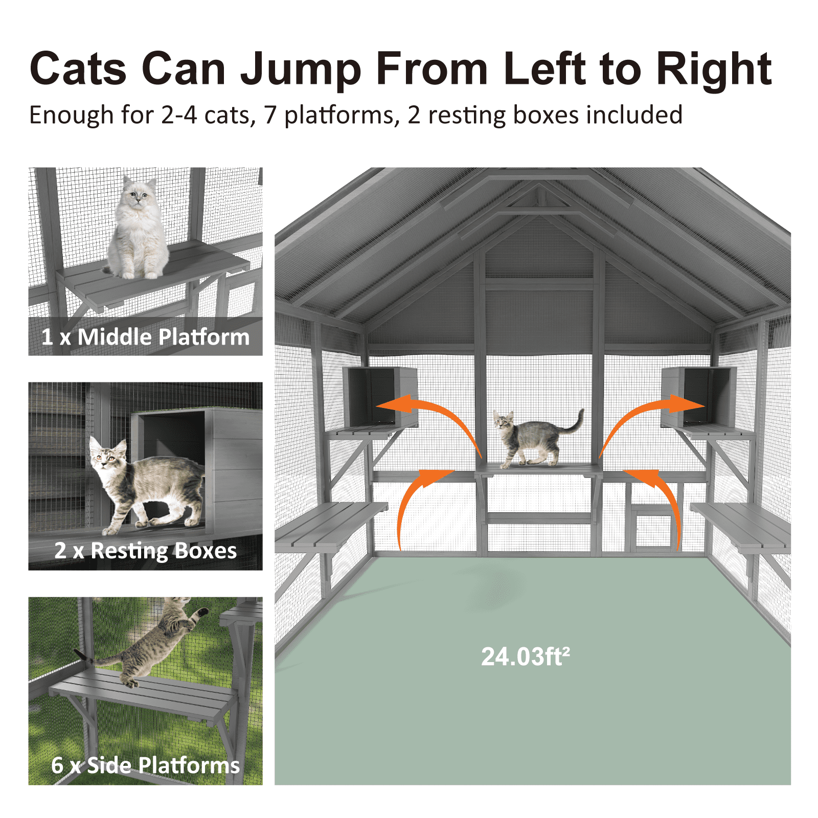 TIMHAKA 71" Large Outdoor Catio Enclosure w/ 7 Tiered Platforms, 2 Premium Resting Boxes, UV-Resistant Cover