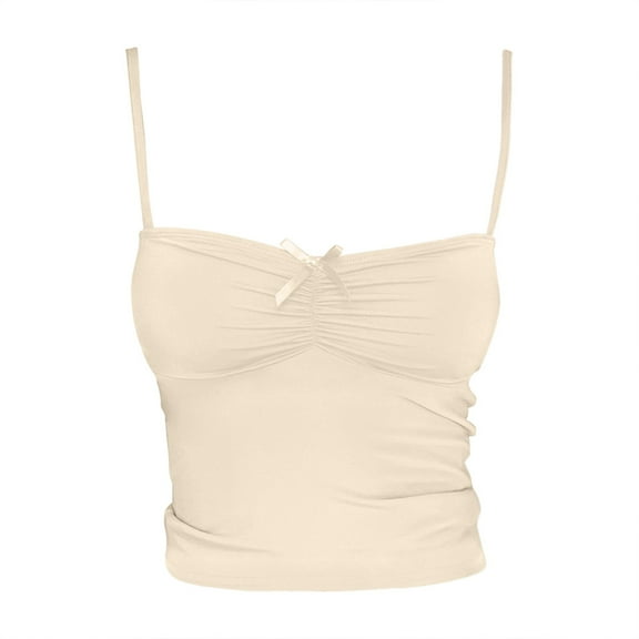MESSUEN Cami Tops Womens Tank Tops Cropped Square Neckline Camisole Women's Short Casual Spaghetti Strap Cropped Tank Top Women's Tops Casual Womens Blouses Beige L